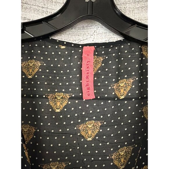 Eight Sixty Black Sheer Blouse With Leopard & Polka Dot Size L - Picture 2 of 3